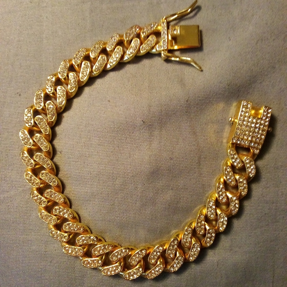 Gold plate rimhstone anklet bracelet